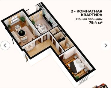 ош квартирант: 2 комнаты, 80 м², Элитка, 5 этаж, ПСО (под самоотделку)