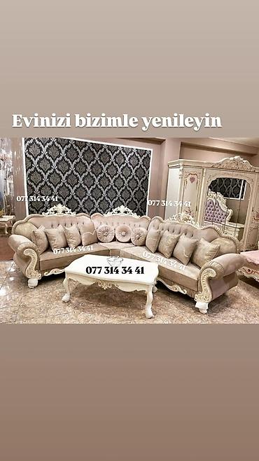 Klassik üslublu qonaq otağı mebel dəsti - Künc divan: yumşaq bej