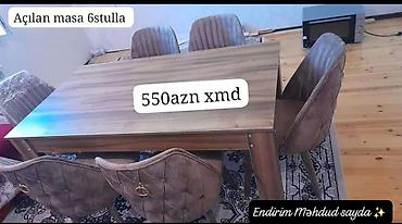 restoran mebel: Açılan yemək masası dəsti – 6 stul ilə - Masa açılıb-böyüyə bilən — 3