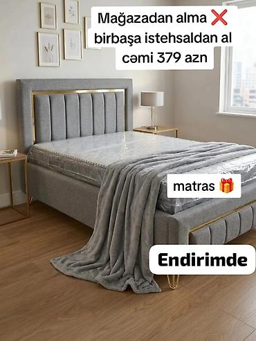 Modern dizaynda yumşaq başlıqlı çarpayı dəsti. - Rəng: Boz -
