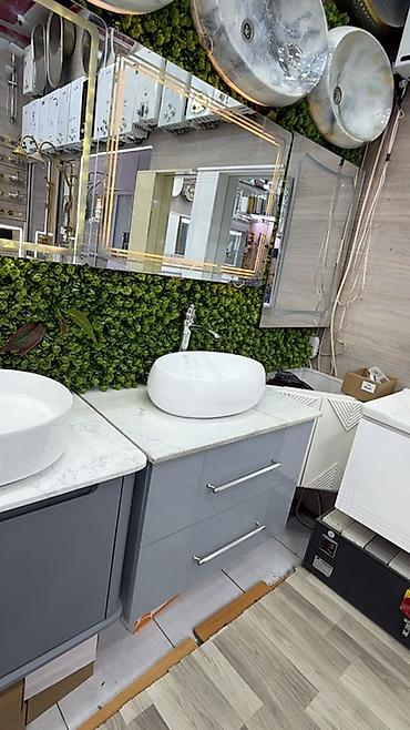 hamam dizaynlari: Hamam otağı üçün müasir üslubda mebel və çanaq lavabo dəstləri — 1