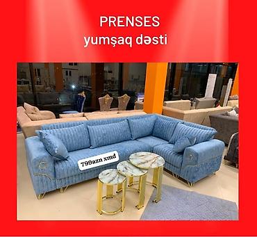 duz otagi bakida: PRENSES yumşaq dəsti - L formalı künc divan: göy rəng, zolaqlı — 1