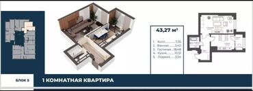 Продажа квартир: 1 комната, 44 м², Элитка, 13 этаж, ПСО (под самоотделку)