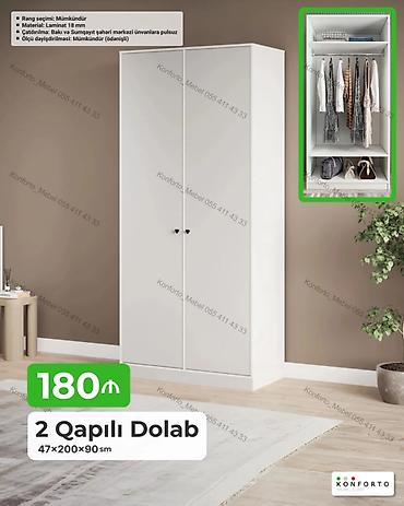 Dolablar: 2 qapılı paltar dolabı – sadə və funksional dizayn Ölçü: 47 × 200 × — 1