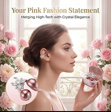 bluetooth qulağlığ: Kristal detallı “pink” dizaynlı simsiz qulaqcıqlar - Hi‑Fi yüksək — 2