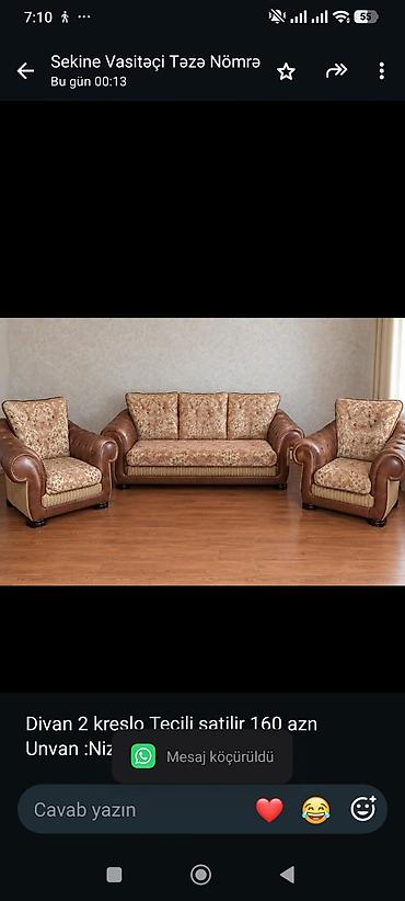Divan 2 kreslo Tecili satilir 160 azn Unvan :Nizami 8411*Deniz