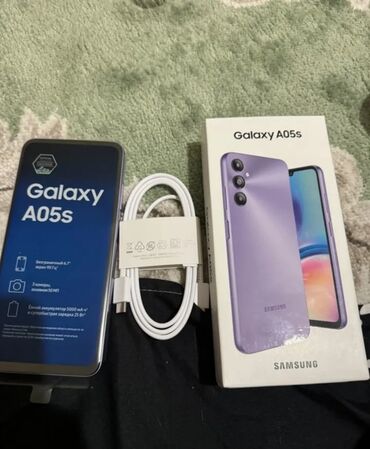 Samsung: Samsung Galaxy A05s, 64 GB, rəng - Bənövşəyi, Zəmanət, Barmaq izi, Face ID