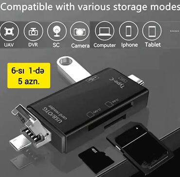 Digər ehtiyat hissələri: Çoxfunksiyalı KART OXUYUCU ADAPTERİ. SD, TF, CF kartları, eləcə də — 20