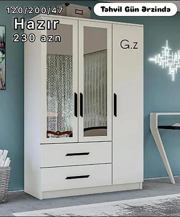 boy guzgulər: Ağ rəngdə 3 qapılı paltar şkafı, güzgülü dizayn. - Ölçülər: 120/200/47 — 1
