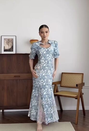 длинное платье с разрезом на ноге: Вечернее платье, Русалка, Длинная модель, С рукавами, S (EU 36), M (EU 38), L (EU 40)