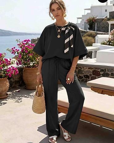 Kompleti: Damski dvodelni set – široka majica i pantalone sa vezicom - Kroj — 8