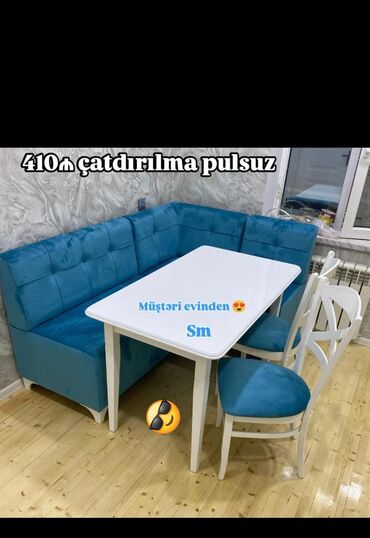boz metbex mebelleri: Künc divan və masa desti