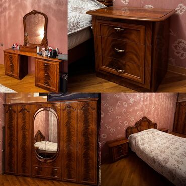 Двуспальная кровать, Трюмо, Шкаф, 2 тумбы, Б/у