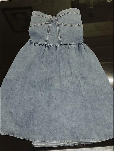 cins walvar: Denim korset kəsimli straplez don - Material: yüngül mavi denim — 1