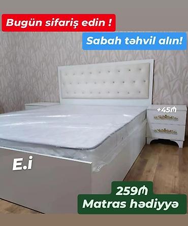 buğda qiyməti: Ağ rəngdə, müasir dizaynlı çift nəfərlik çarpayı dəsti. Yumşaq üzlü — 1