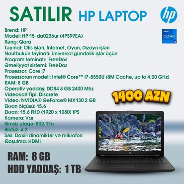 HP: İşlənmiş HP ProBook, 15.6 ", Intel Core i7, 1 TB, Pulsuz çatdırılma