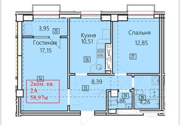 сдаётся квартира без посредников: 2 бөлмө, 59 кв. м, Элитка, 8 кабат, ПСО (өзү оңдоп түзөтүп бүтүү үчүн)