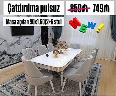 metbext stolu: Qonaq otağı üçün, Yeni, Açılan, Dördbucaq masa, 6 stul — 1