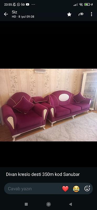 telvizor altı: Divan-kreslo dəstləri 1) Kod: Sənubər - Tərkibi: 1 üçlü divan + 1 — 1