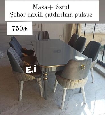 Masalar: Qonaq otağı üçün, Açılmayan, Dördbucaq masa, 6 stul