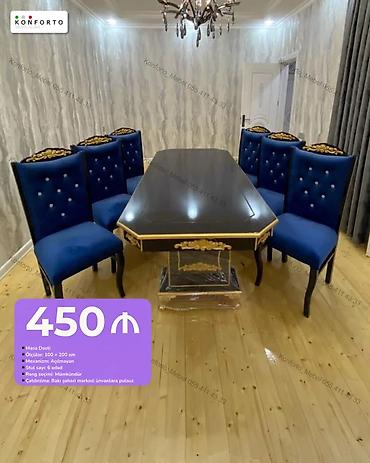 Mebel dəsti – klassik üslubda yemək masası və 6 ədəd stul - Ölçülər
