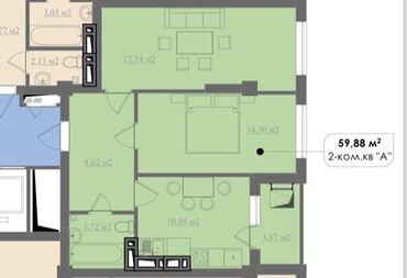 1 комнатная квартира центр: 2 комнаты, 60 м², Элитка, 6 этаж, ПСО (под самоотделку)