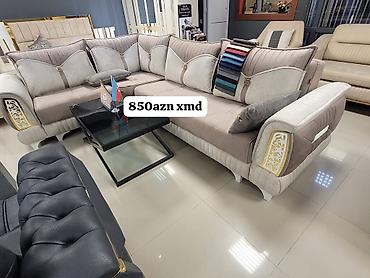 embawood künc divan: Künc divan dəsti - Model: yumşaq parça üzlü, zolaqlı dekor tikişləri — 1