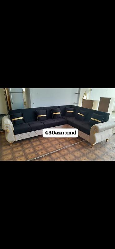 televizor mebelleri: L formalı künc divan dəsti - Rəng: qara oturacaq və arxalıq, krem/boz — 1