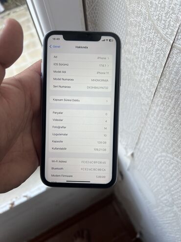 satılan telefonlar: IPhone 11, 128 GB, Mavi, Face ID, Barmaq izi, Sənədlərlə