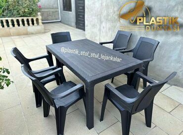 plastik stol stul: Yeni, Dördbucaq masa, 6 stul, Açılan, Stullar ilə, Plastik, Türkiyə