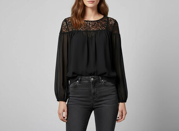 czarne bluzki z aplikacją: AX Paris, Women's blouse, size L
