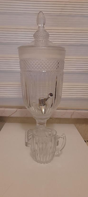 Şüşə içki dispenseri (kranlı) - Material: qalın, şəffaf şüşə -