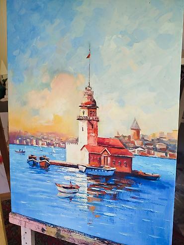 ucuz sıntezatorlar: Yağlı boya tablo – Qız Qalası və Boğaz mənzərəsi - Texnika: kətan — 1