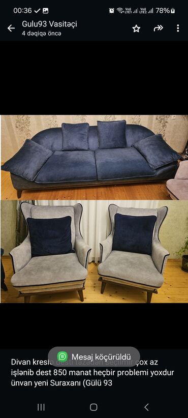 az işlənmiş divanlar: Künc divan, 2 kreslo