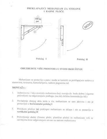 Stolovi: Mehanizam za zidne stolove i stolice Mehanizam je potpuno nov i — 10