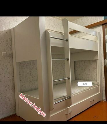 İkimərtəbəli uşaq çarpayıları: Oğlan və qız üçün, Yeni, Çarpayı, Matras ilə, Siyirməli, Laminat — 8