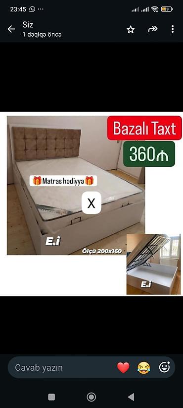 Bazalı taxt – ölçü 200x160 sm. - Rəng: açıq (ağ/bej tonlarında)