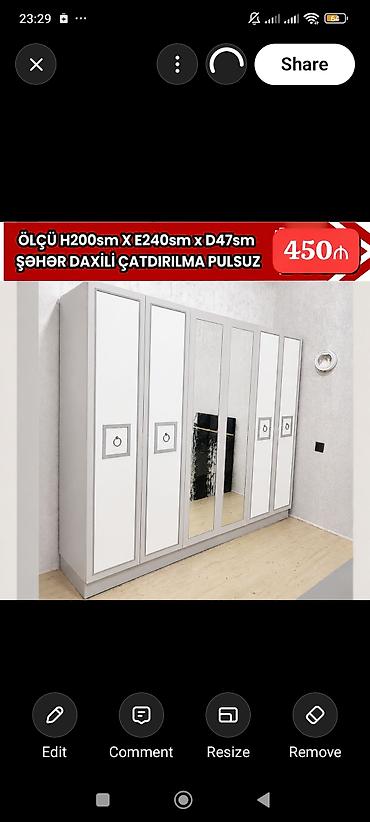 guzgu boydan: 6 qapılı paltar dolabı - Ölçü: H200 sm x E240 sm x D47 sm - Rəng: ağ — 1
