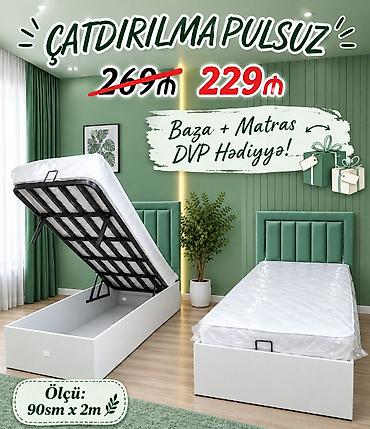 Baza + matras dəsti – DVP hədiyyə • Ölçü: 90 sm x 2 m • Üst hissəsi