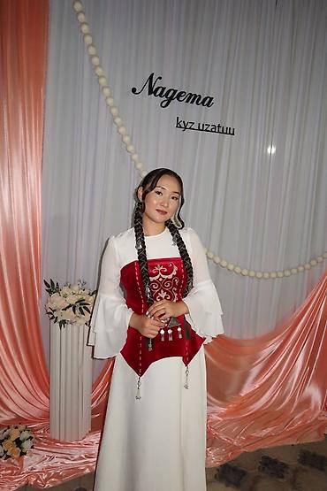 кыргызской платье: Платье на кыз узатуу, L, Прозрачные рукава, С корсетом, Новый, цвет - Белый — 3