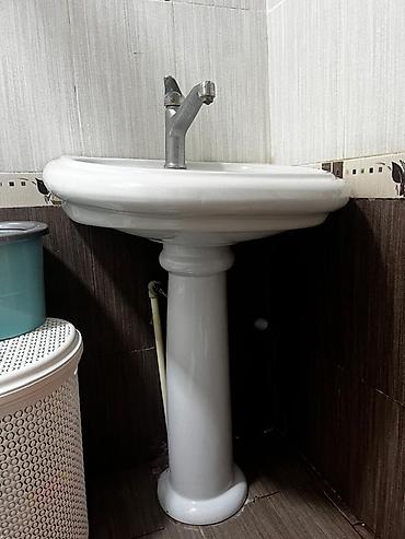 tualet ucun unitaz: Pilləli dayaqla keramik əl-üz yuma lavabosu - Material: ağ şirli — 6