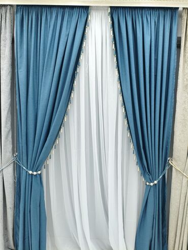 Шторы и занавески: Комплект штор, Велюр, С тюлем в комплекте, Готовое изделие, Для зала — 8