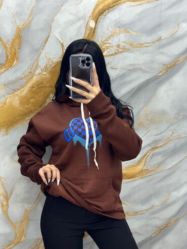 Ford: Qəhvəyi rəngli kapüşonlu sweatshirt - Ön hissədə mavi dama-dama naxış