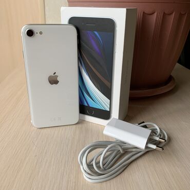 Apple iPhone: IPhone SE 2020, Б/у, 64 ГБ, Белый, Зарядное устройство, Кабель, Коробка