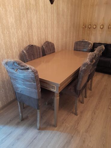 Sifarişlə divanlar: Qonaq otağı üçün, Yeni, Açılan, Dördbucaq masa, 6 stul