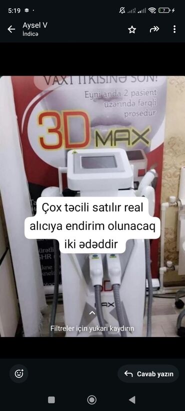 Lazer aparatları: Epilyasiya üçün, Tatto silmə, Fototerapiya üçün, Diod