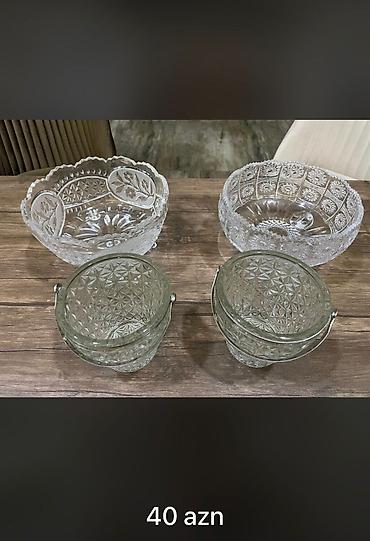 meyve: Şüşə/kristal qablar dəsti - 4 ədəd dekorativ şüşə/kristal qab: 2 — 1