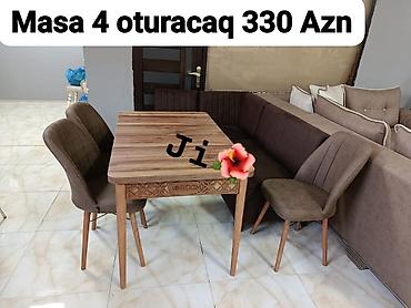 madeyra mebel stol stul: Masa və 4 ədəd oturacaq dəsti - Üslub: Təbii ağac teksturalı masa — 1