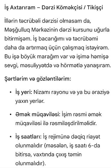 derziyem is axtariram: Tikişçi, 38 yaş, 1 ildən az təcrübə, Tam iş günü — 1