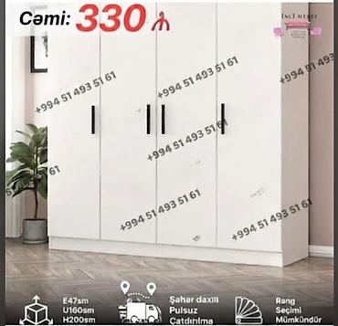 damla tekstil: Yeni, 4 qapılı, Siyirməli, Ağ, Açılan, Düz dolab — 1